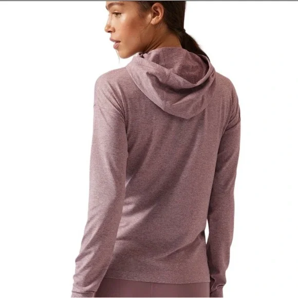 Athleta Uptempo II Hoodie Long Sleeve Heathered Purple Shirt Size M Athletic Top - Picture 2 of 10